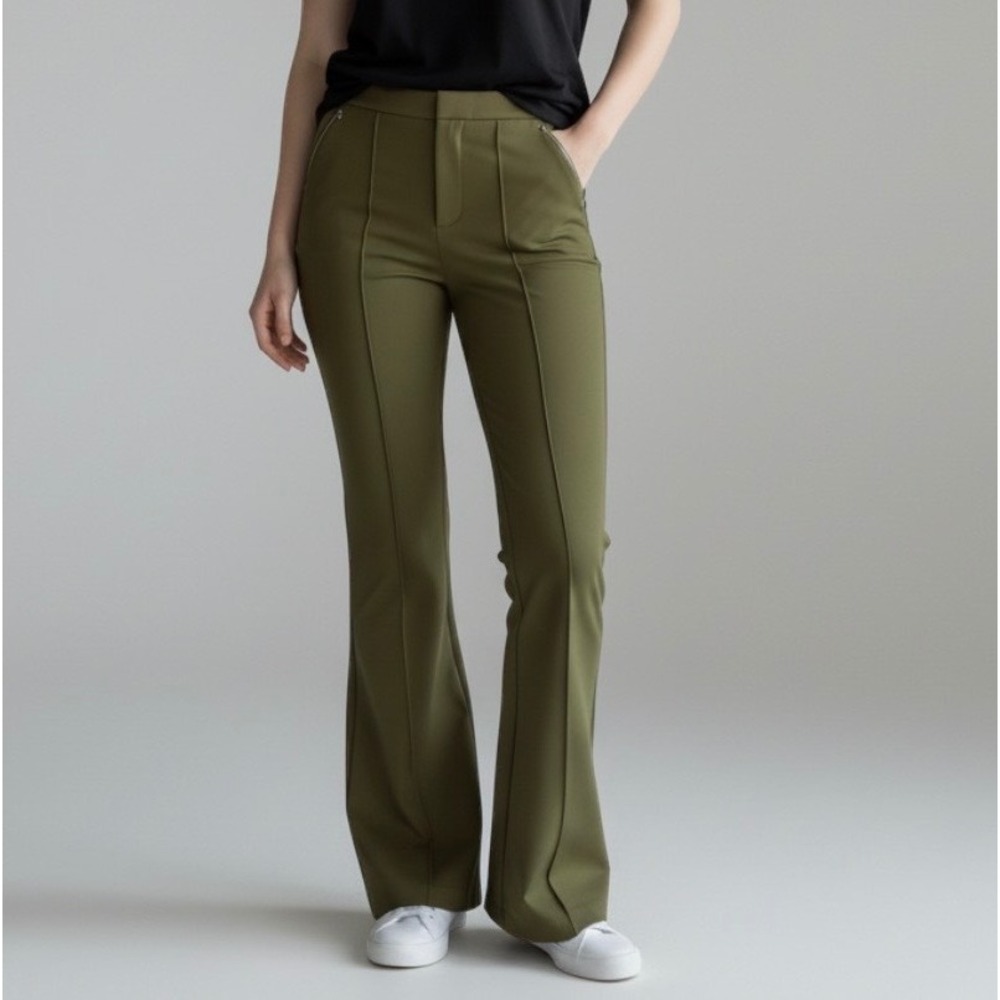 Anthropologie The Essential Trouser Olive Green Flare Leg Pants Sz 12 High-Rise